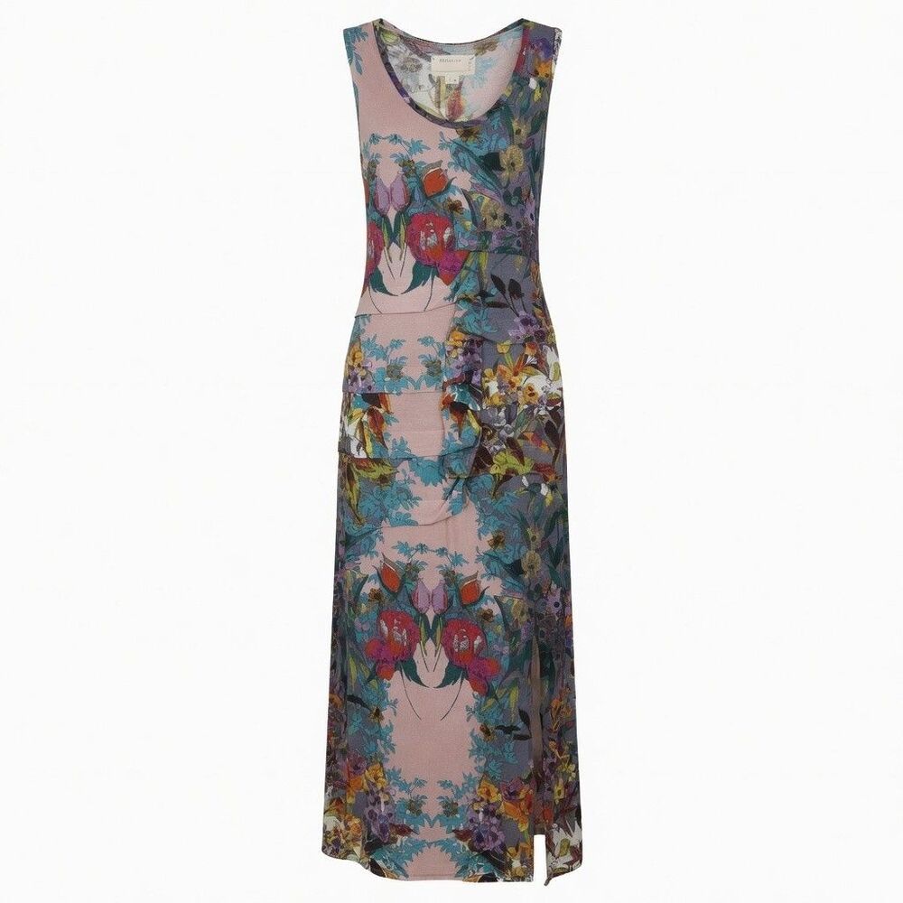 Vtg Artelier Nicole Miller Maxi Dress M Artsy Boho Watercolor Floral Slit Y2K 00